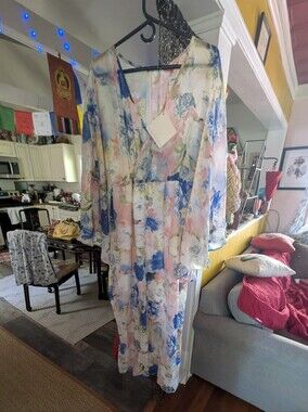Willow Tree Floral Wrap Maxi Dress in Pink & Blue